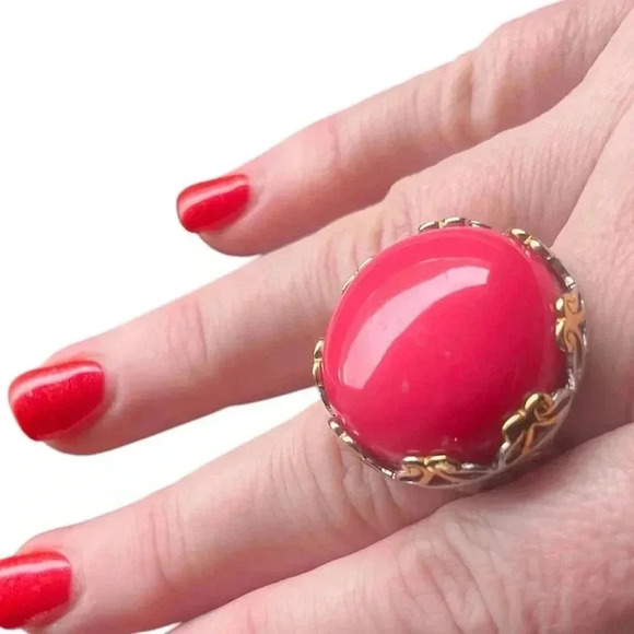3 For $20! Plunder size 8 silver-tone and gold-tone ring with pink stone - Picture 1 of 6